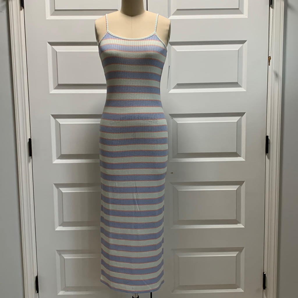 Striped Knit Maxi Dress Junior Freshman With Adjustable Bra-Straps